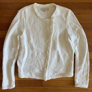Loft Textured Knit Diagonal Zip Sweater Jacket Ivory - Size Large